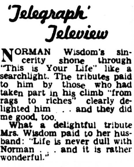 Evening Telegraph article: Norman Wisdom This Is Your Life