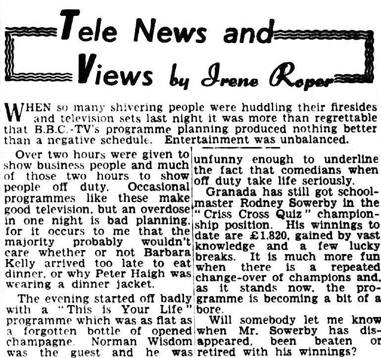 Halifax Daily Courier and Guardian article: Norman Wisdom This Is Your Life