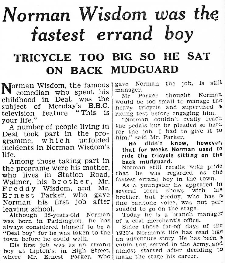 Kent Messenger article: Norman Wisdom This Is Your Life