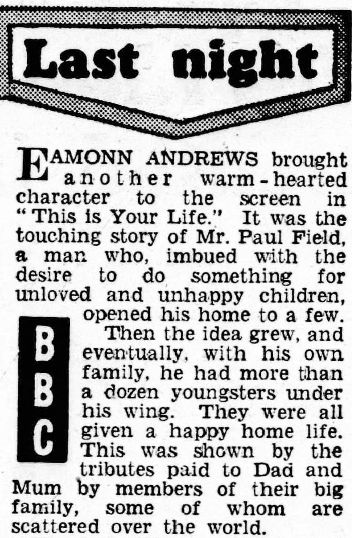 Evening Chronicle article: Paul Field This Is Your Life