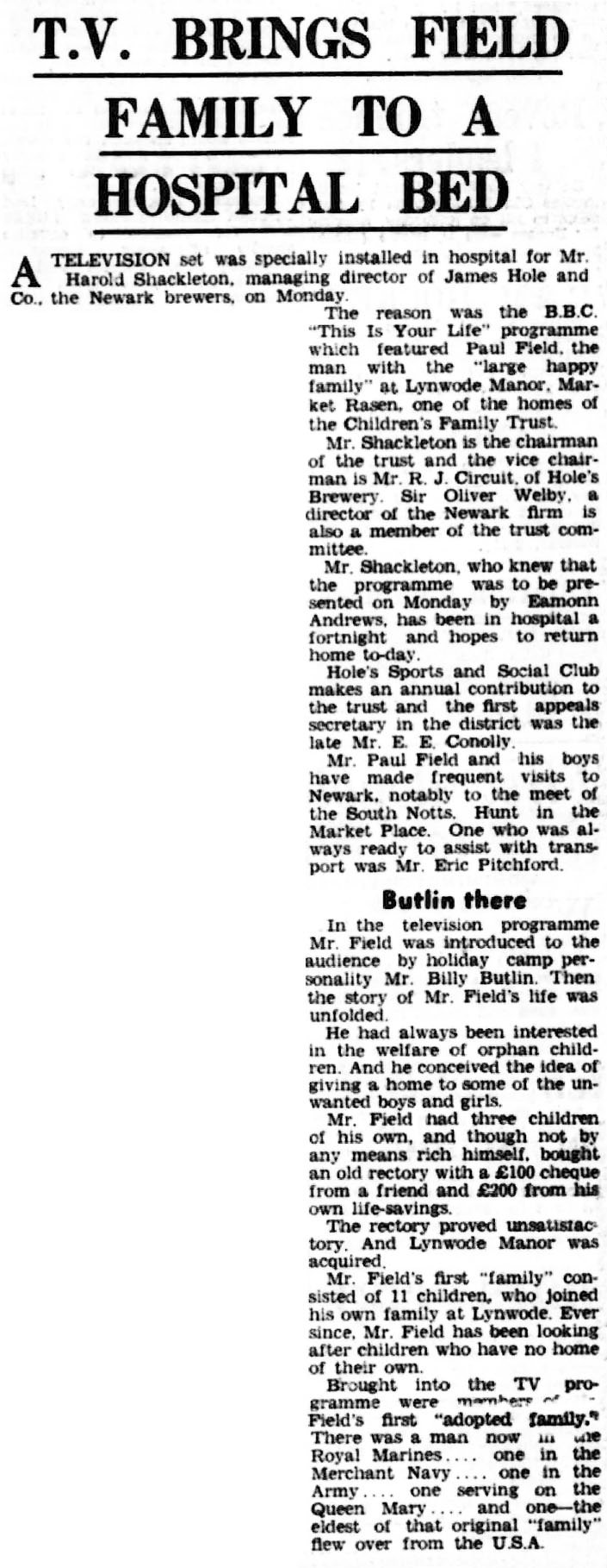 Newark Advertiser article: Paul Field This Is Your Life