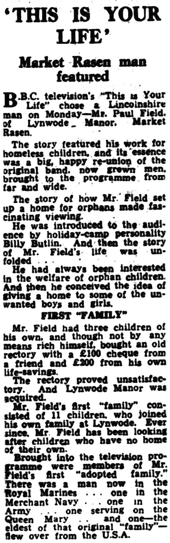 The Standard article: Paul Field This Is Your Life