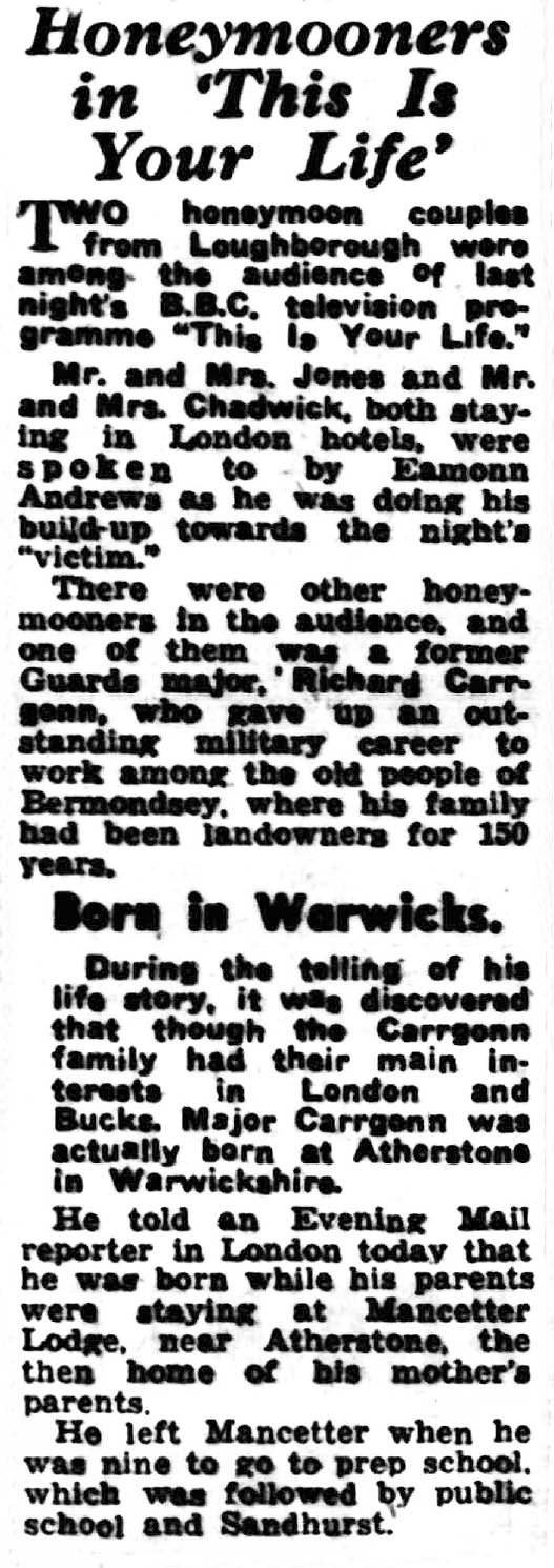 Leicester Evening Mail article: Richard Carr-Gomm This Is Your Life