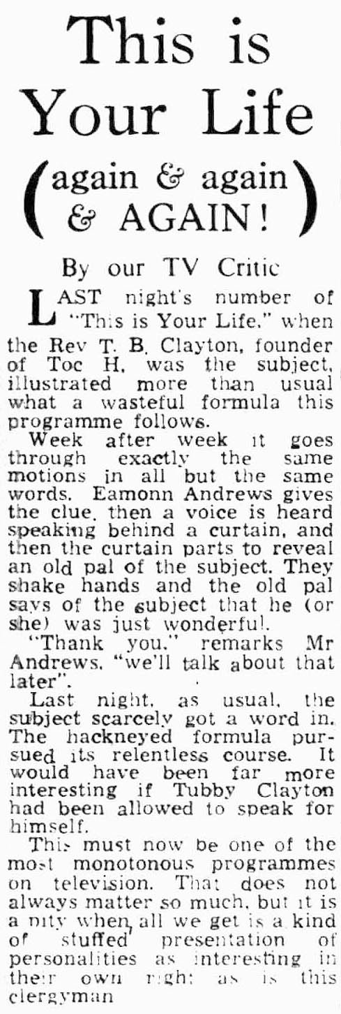Liverpool Daily Post article: Tubby Clayton This Is Your Life