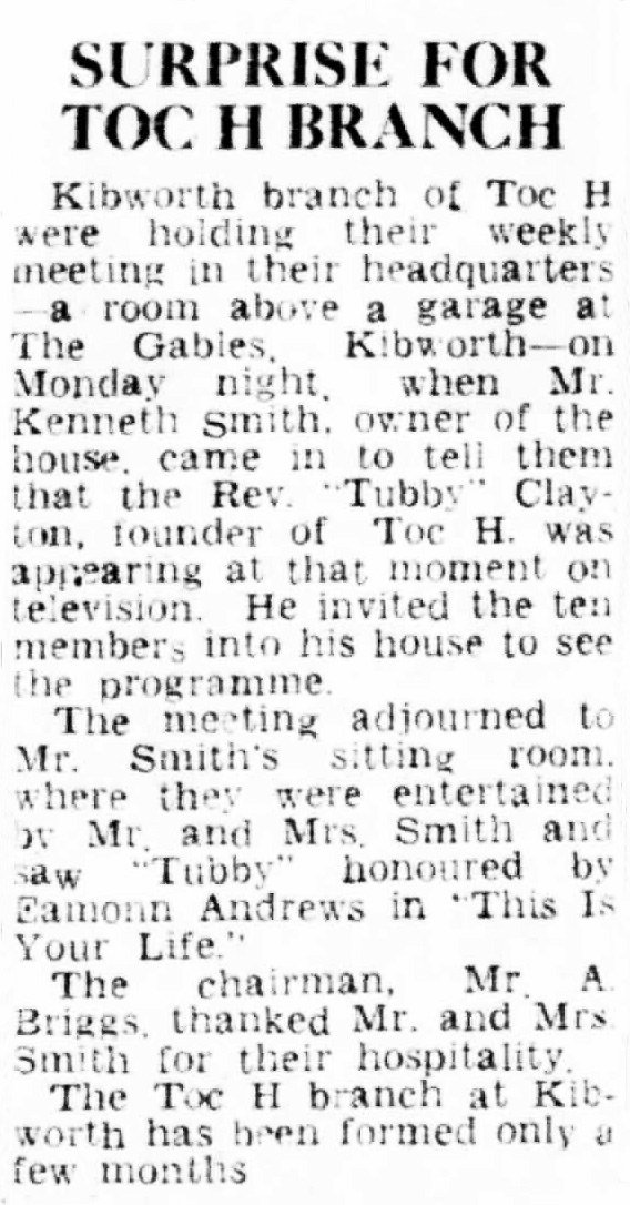 Market Harborough Advertiser and Midland Mail article: Tubby Clayton This Is Your Life