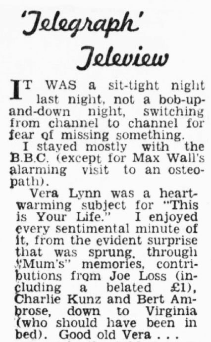 Evening Telegraph article: Vera Lynn This Is Your Life