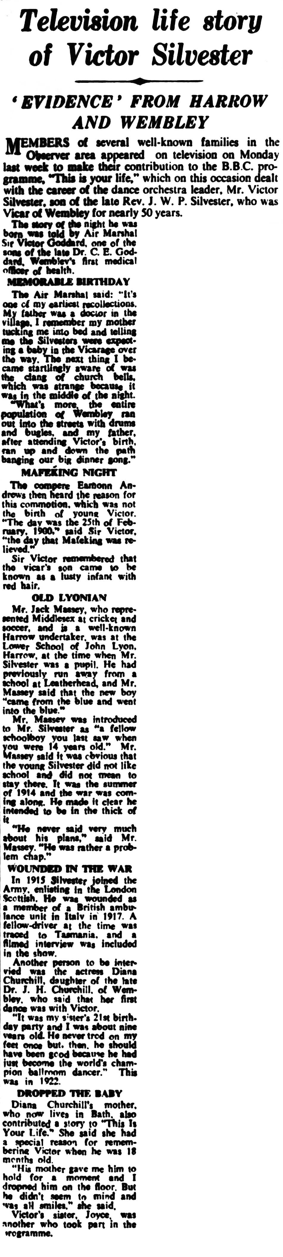 The Observer and Gazette article: Victor Silvester This Is Your Life