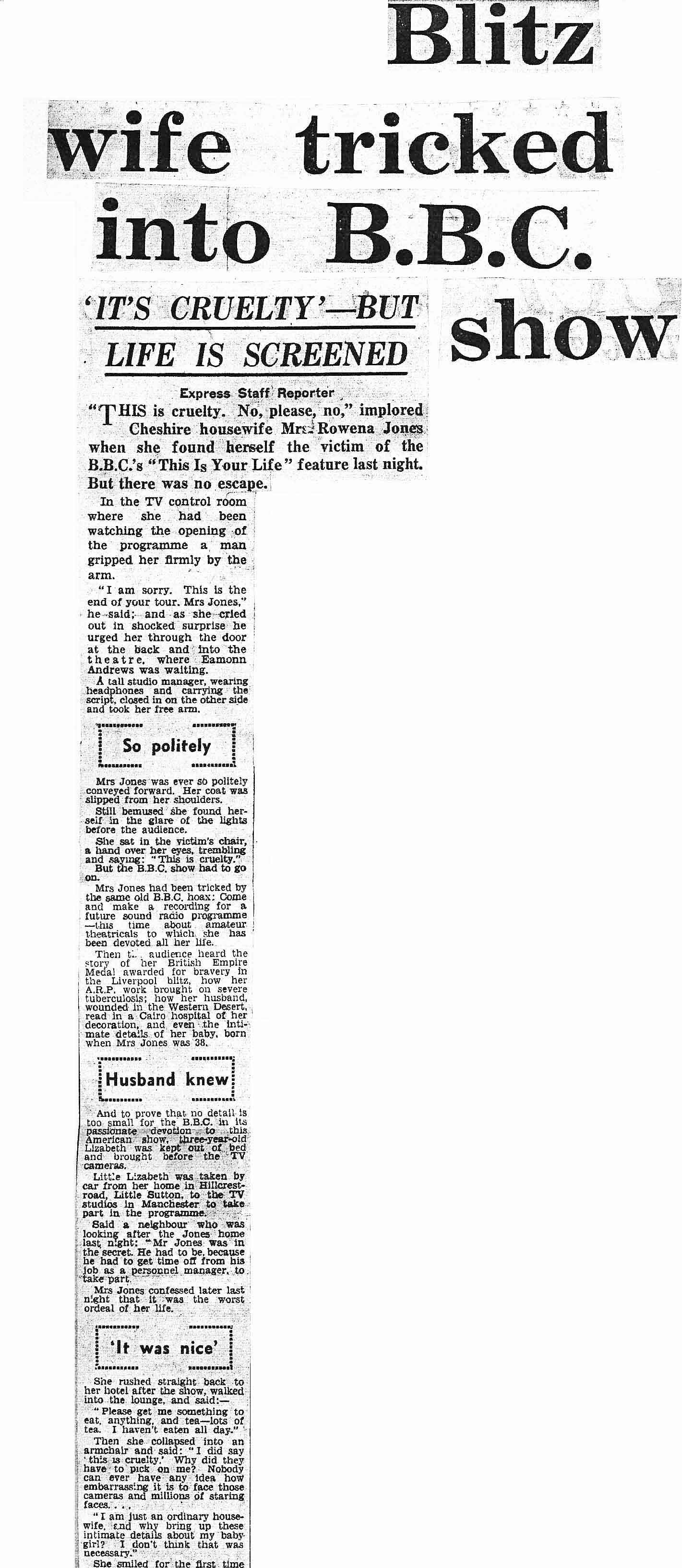 Daily Express article: Margaret Rowena Jones This Is Your Life